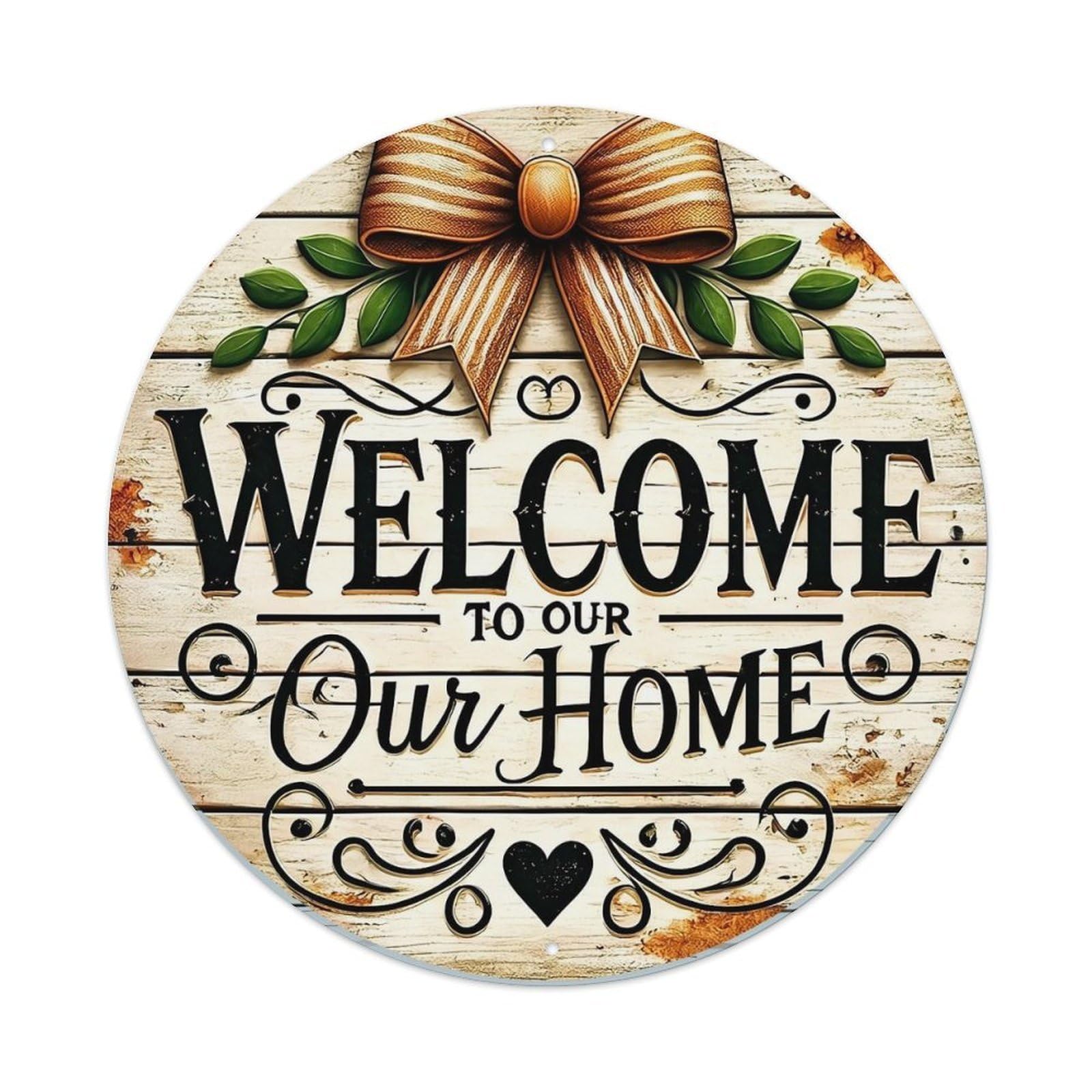 Welcome To Our Home Sign Round Tin Sign Vintage Metal Sign Home Bar Garden Indoor & Outdoor Wall Decor Retro Metal Poster 8x8 Inch