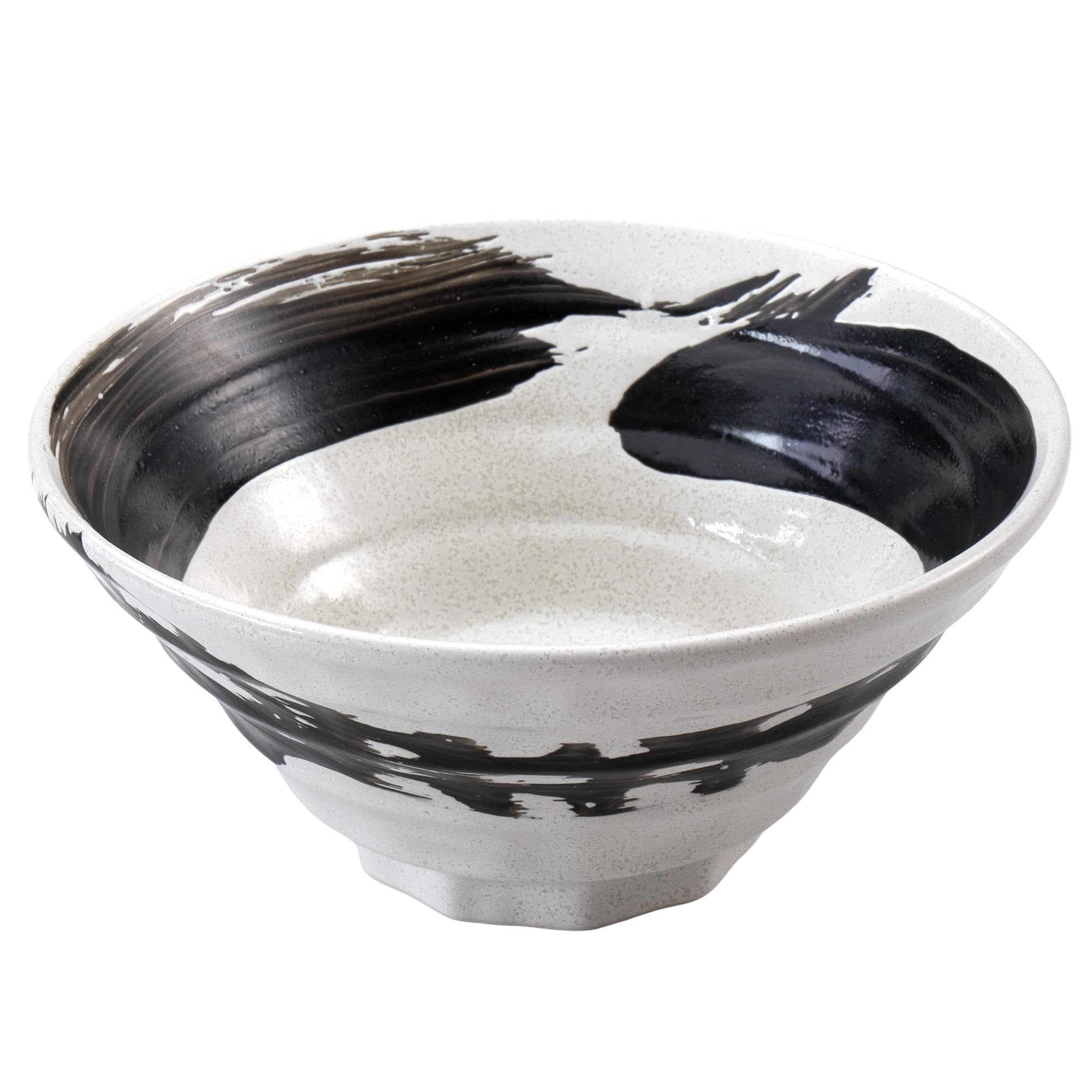 SASUGA Handgefertigte Japanische Keramikschale für Ramen & Udon - Pinsel Strich Nudel-Schale aus Mino-Yaki Porzellan, Weiß