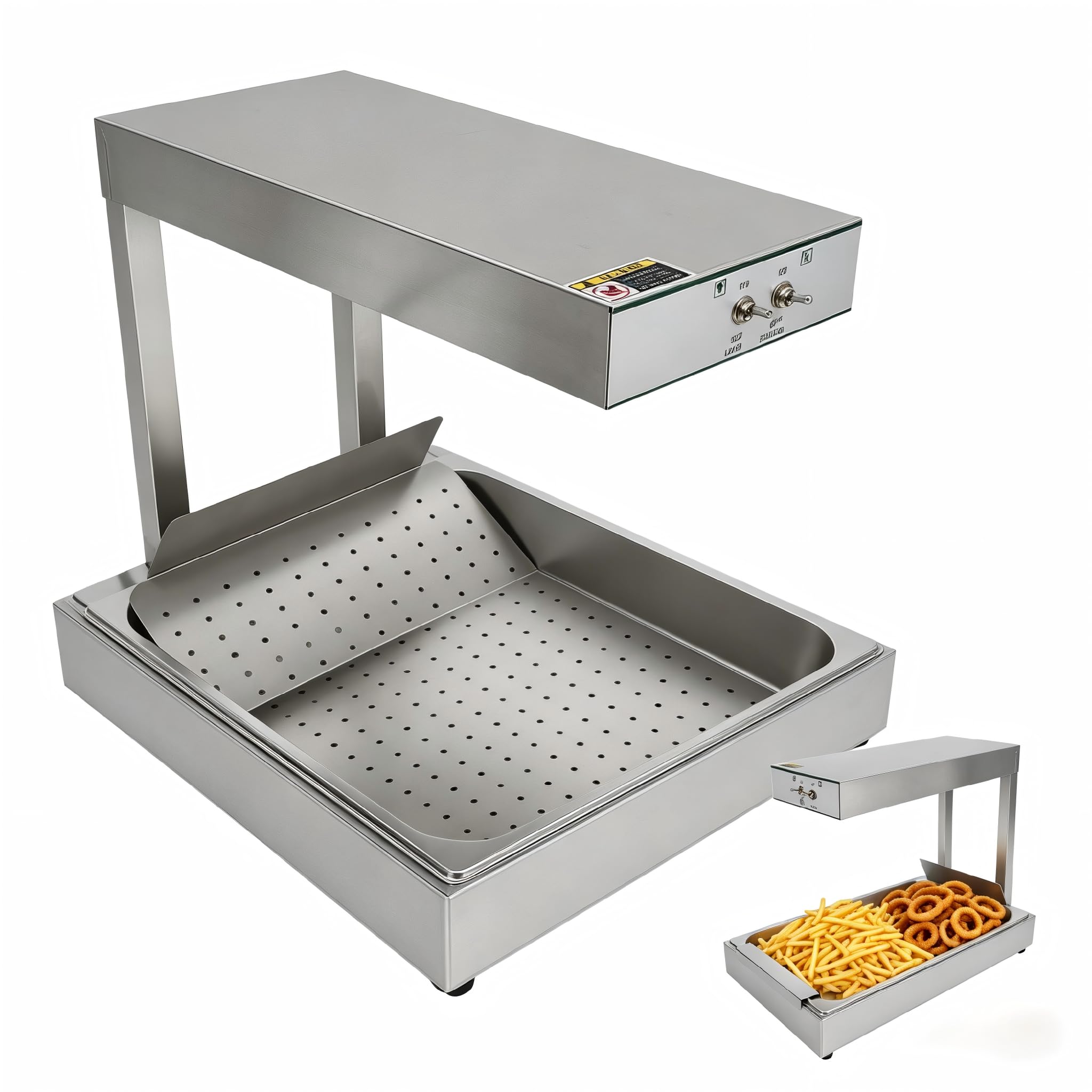 Chauffe-frites, 750 W, armoire chauffante avec pont thermique pour la restauration, armoire chauffante électrique pour frites, convient pour les frites et les aliments frits, acier inoxydable, 56 × 33