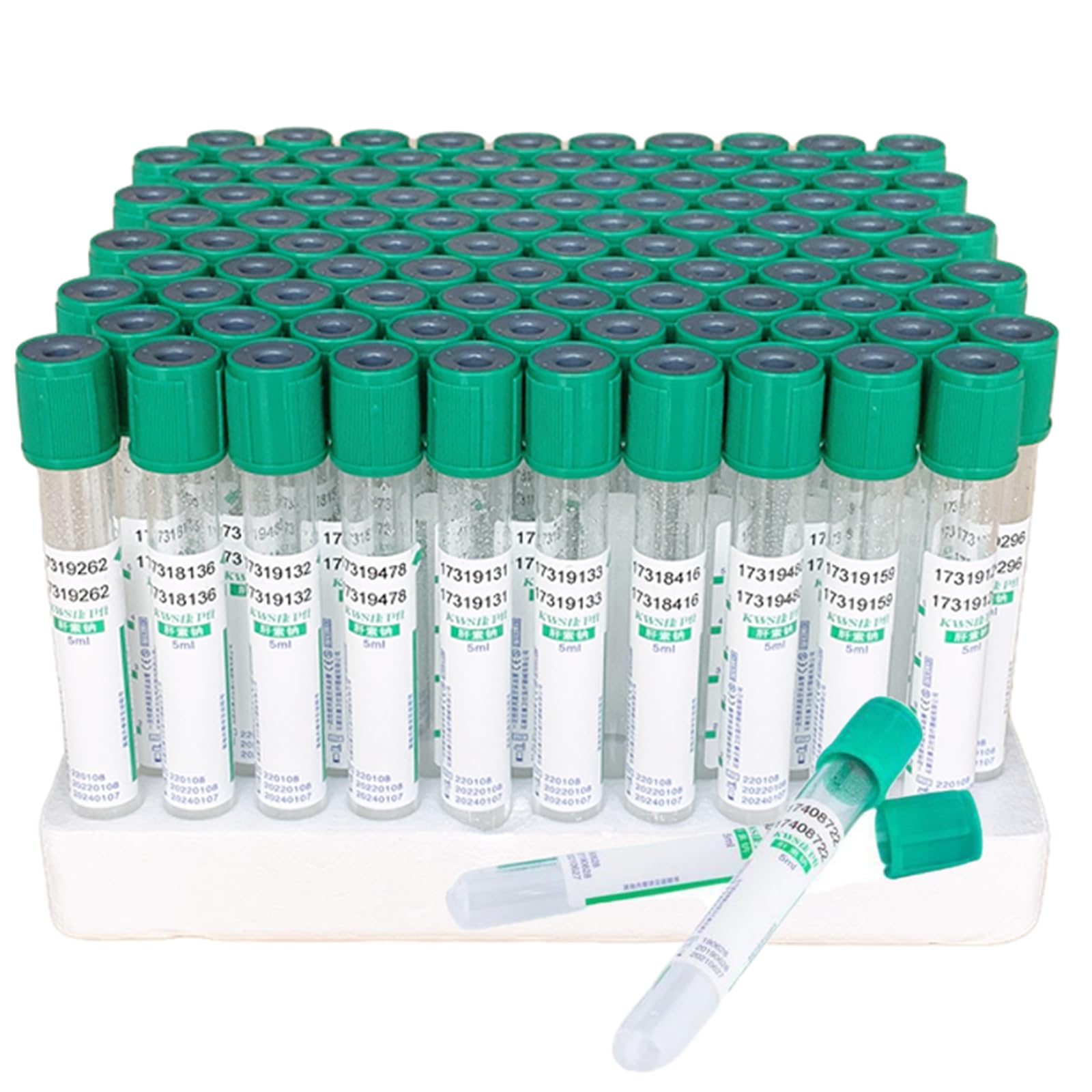 Tubos desechables de extracción de sangre, heparina sódica y litio, vidrio, 100 unidades para recolección de muestras de laboratorio