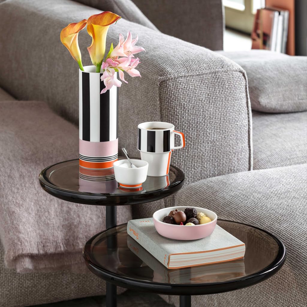 Villeroy & Boch - Memphis Home Vase Klein Bunt, Schwarz-Weiße Deko-Vase mit Orangenen und Rosafarbigen Akzenten, Blumenvase, Dekoration, Ikonisches Design, Deko Wohnung, Premium Porzellan