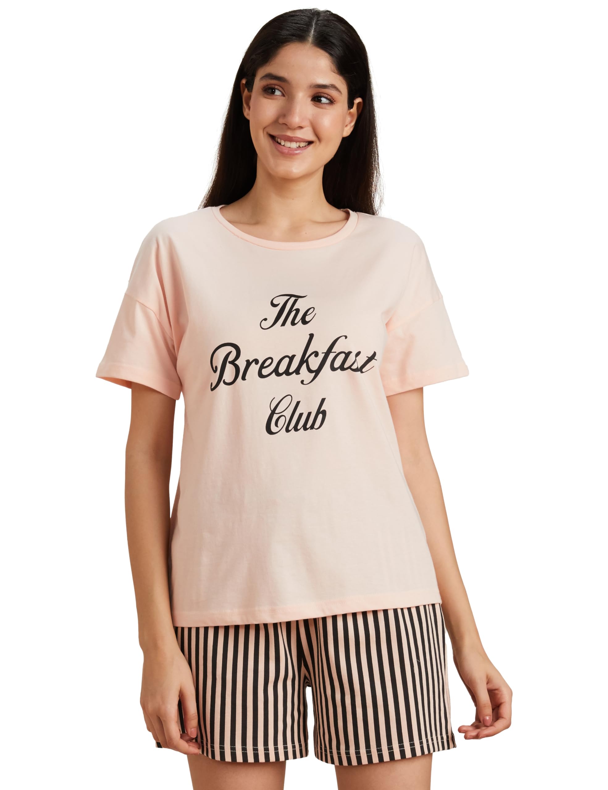 Women Cotton Regular Fit T-Shirt and Shorts Night Suit (Night Wear | Lounge Wear Set)