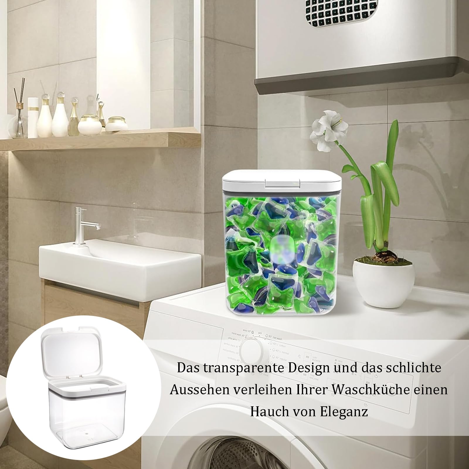 Contenitore Detersivo Polvere, 5,5L Trasparenti Dispenser Detersivo Lavatrice in Plastica, Dispenser Detersivo Lavatrice con Misurino, Contenitore per Detersivi con Coperchio, Per le Perle Del Bucato