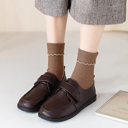 Miniatura 4 de Mcool Mary Calcetines con volantes para mujer, estilo casual, bonitos, transpirables, de algodón, con volantes, para mujer, paquete de 6 (6 colores,