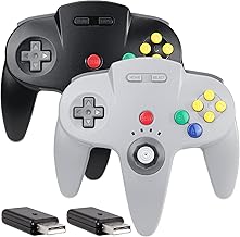 [Multi-Device] Wireless Switch N64 Controller, 2.4 GHz with USB Receiver, Compatible with Windows Laptop PC iOS Mac Raspberry Pi, Switch/NSO - (Rechargeable) (Plug and Play) (2 Pack Gray/Black)