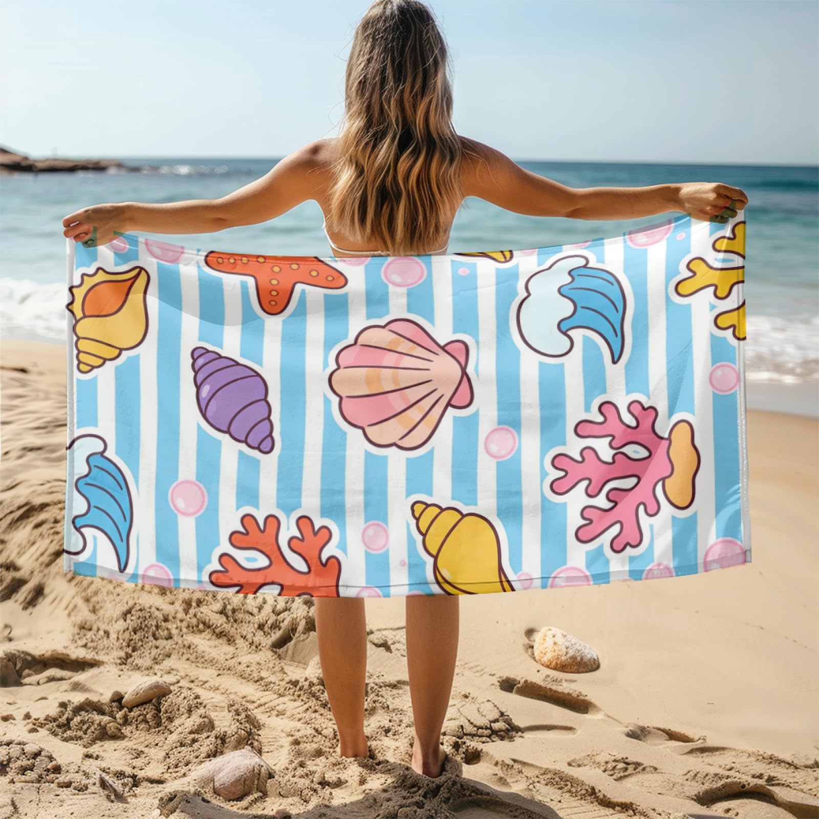 Fouta PlageRose Shell Jaune Conch Modèle Surdimensionné avec Diverses Tailles, Respirante et Portable, Parfaite pour Voyages Sorties Piscine et Usage Extérieur Quotidien 90x160 cm