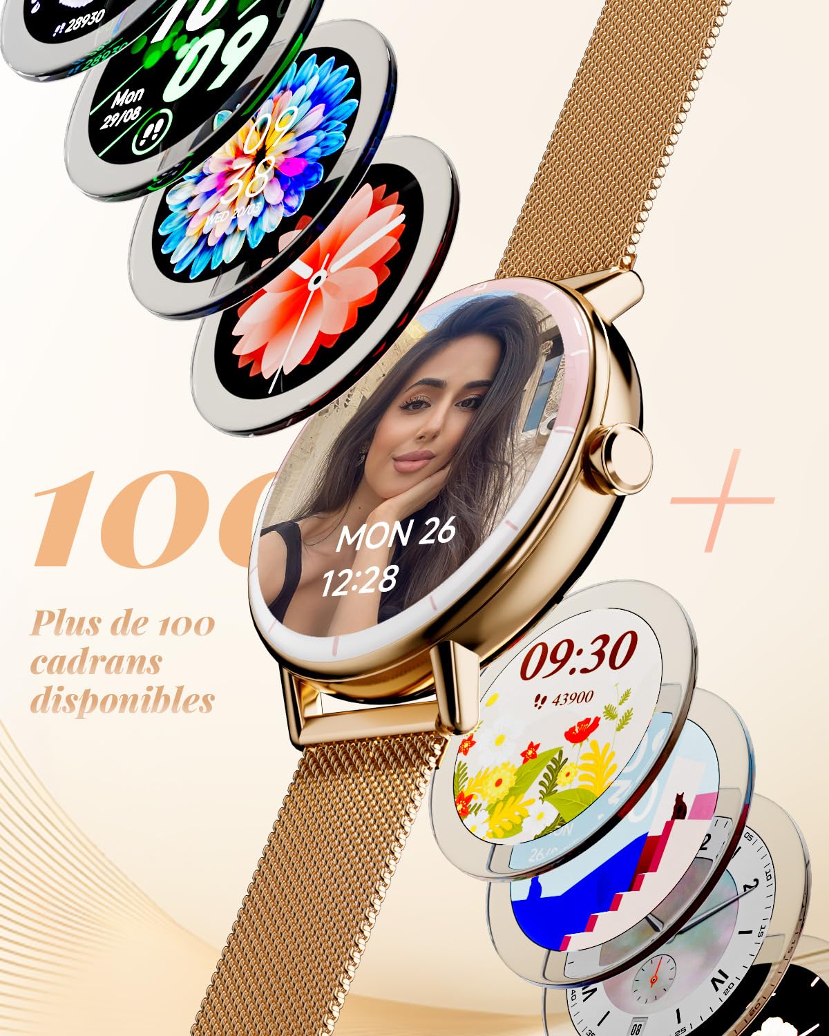 TOOBUR Montre Connectée Femme, 40mm Smartwatch Sport, Or Rose | Montre Podometre avec Double Bracelet, Compatible Android et iOS, Répondre et Passer des Appels, Écran Tactile HD, IP68