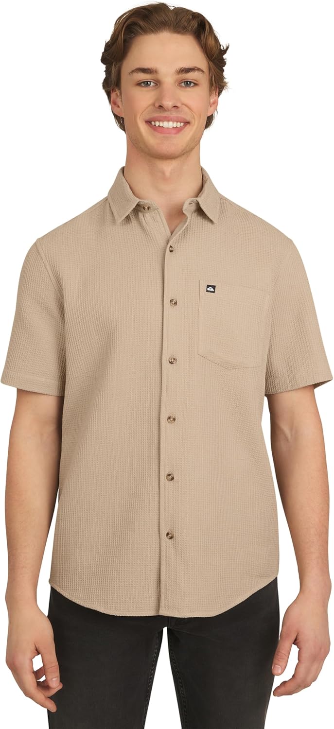 Quiksilver Men's Premium Cotton Short Sleeve Button Up Waffle Woven Shirt
