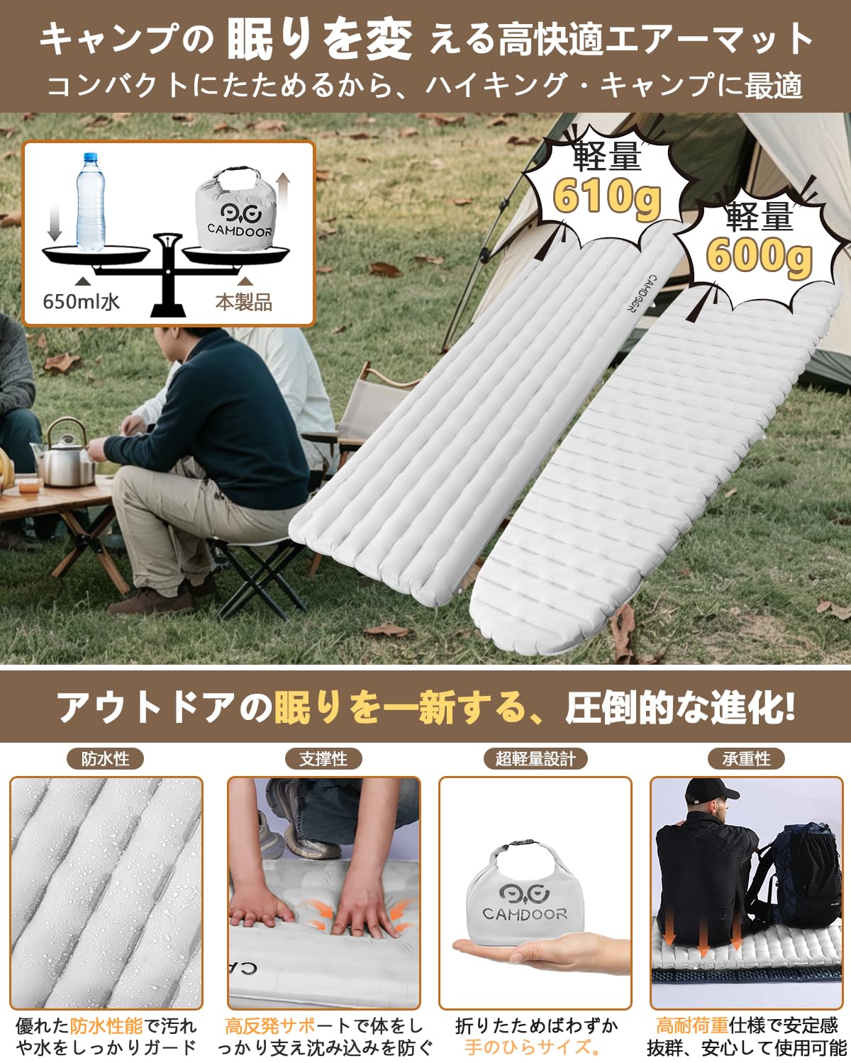 Amazon.co.jp: CAMDOOR エアーマット エアーベッド R値6.8【SGS認証
