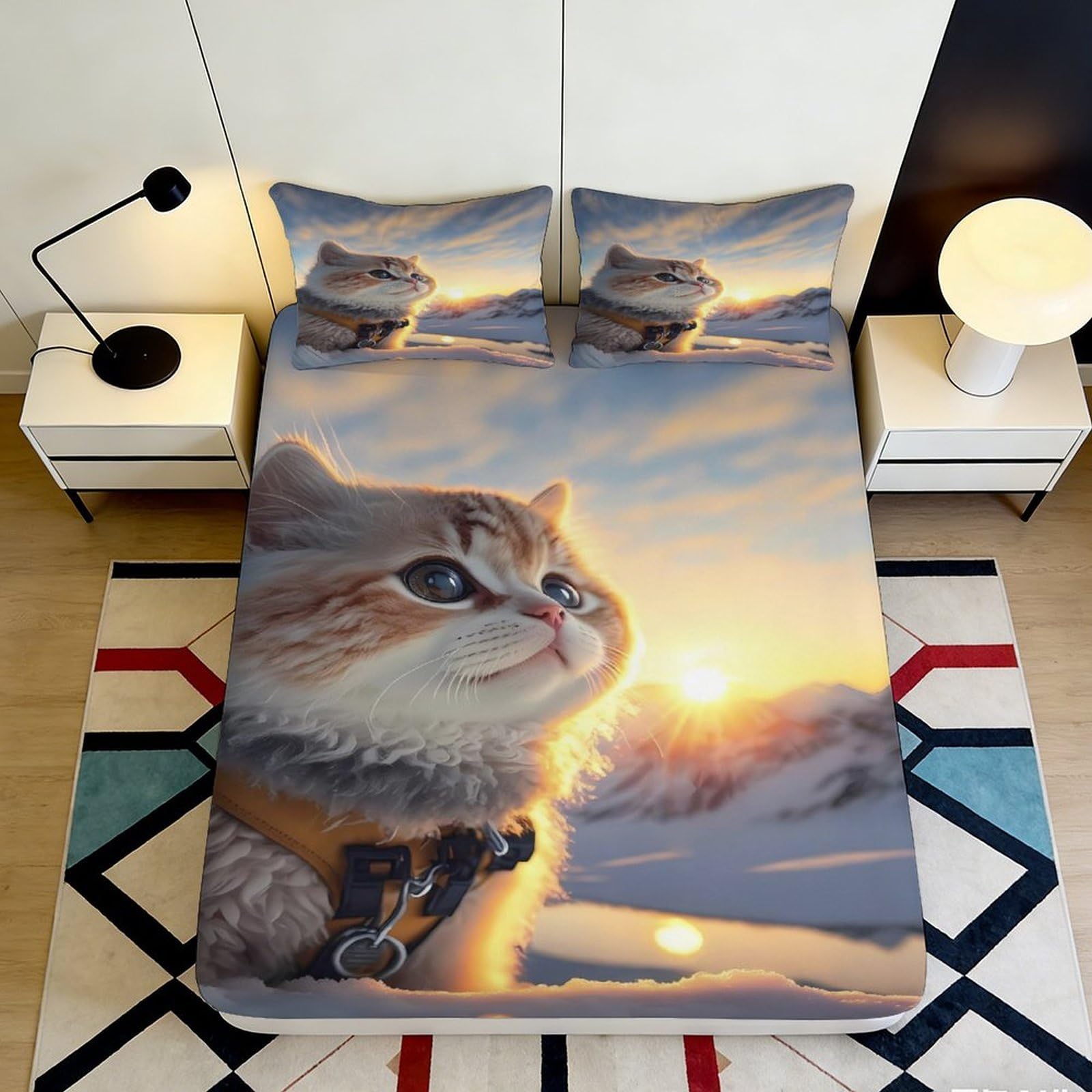 Jqzkxnhpbr Style-4 3D Printed Sunset Cat Fitted Sheet Microfiber Soft Breathable Animal Landscape Mattress Cover For Bedroom Decor 90X200x25cm