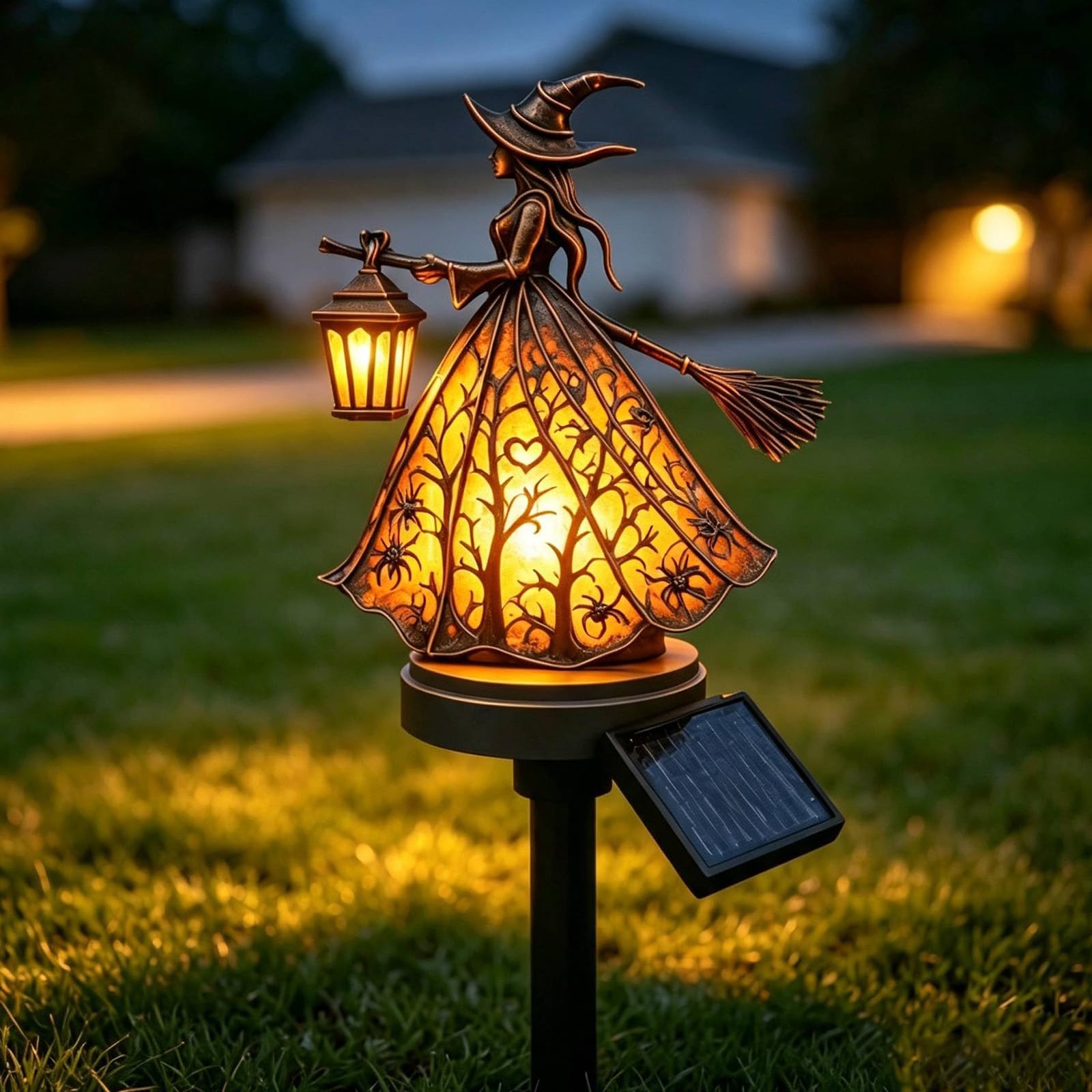 Outdoor Solar Witch Lantern Stake Gothic Outdoor Garden Light Halloween