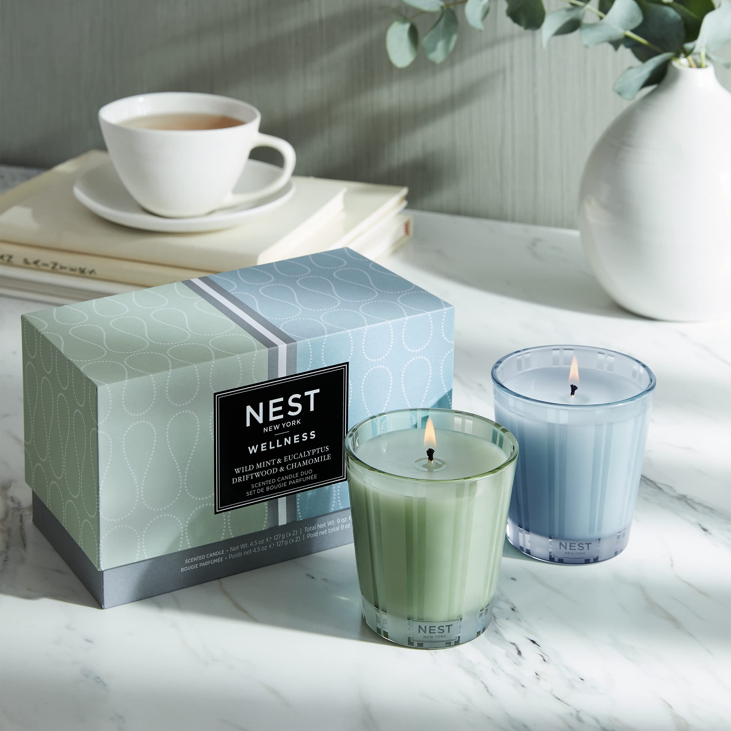 Vintage Bottle Scented Candles Gift Set (4 Pack) - 30H Burn, 6 Scents Like Eucalyptus, Smokeless Soy Wax