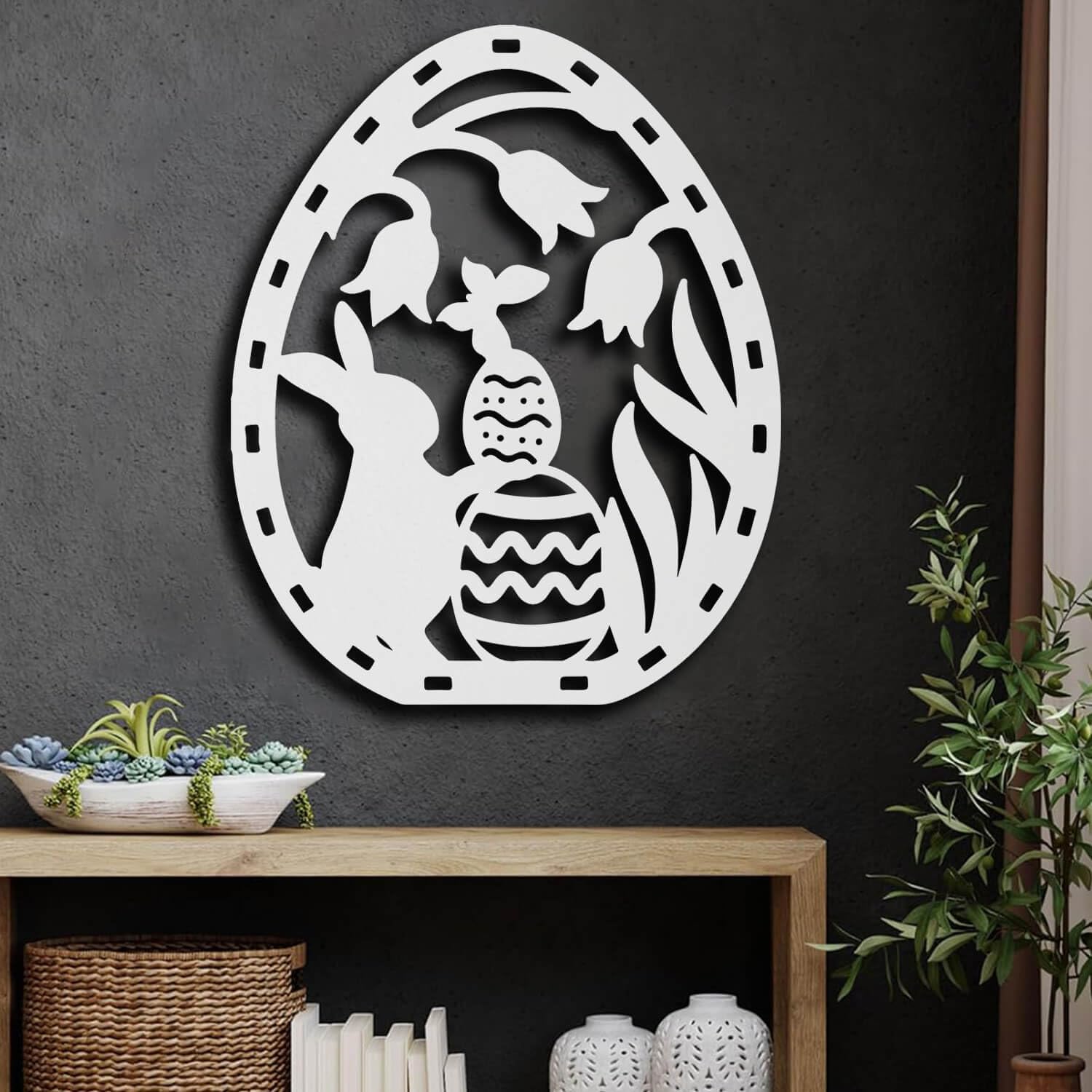Décoration murale en métal moderne et épurée blanche de 49x60 cm pour embellir un grand salon