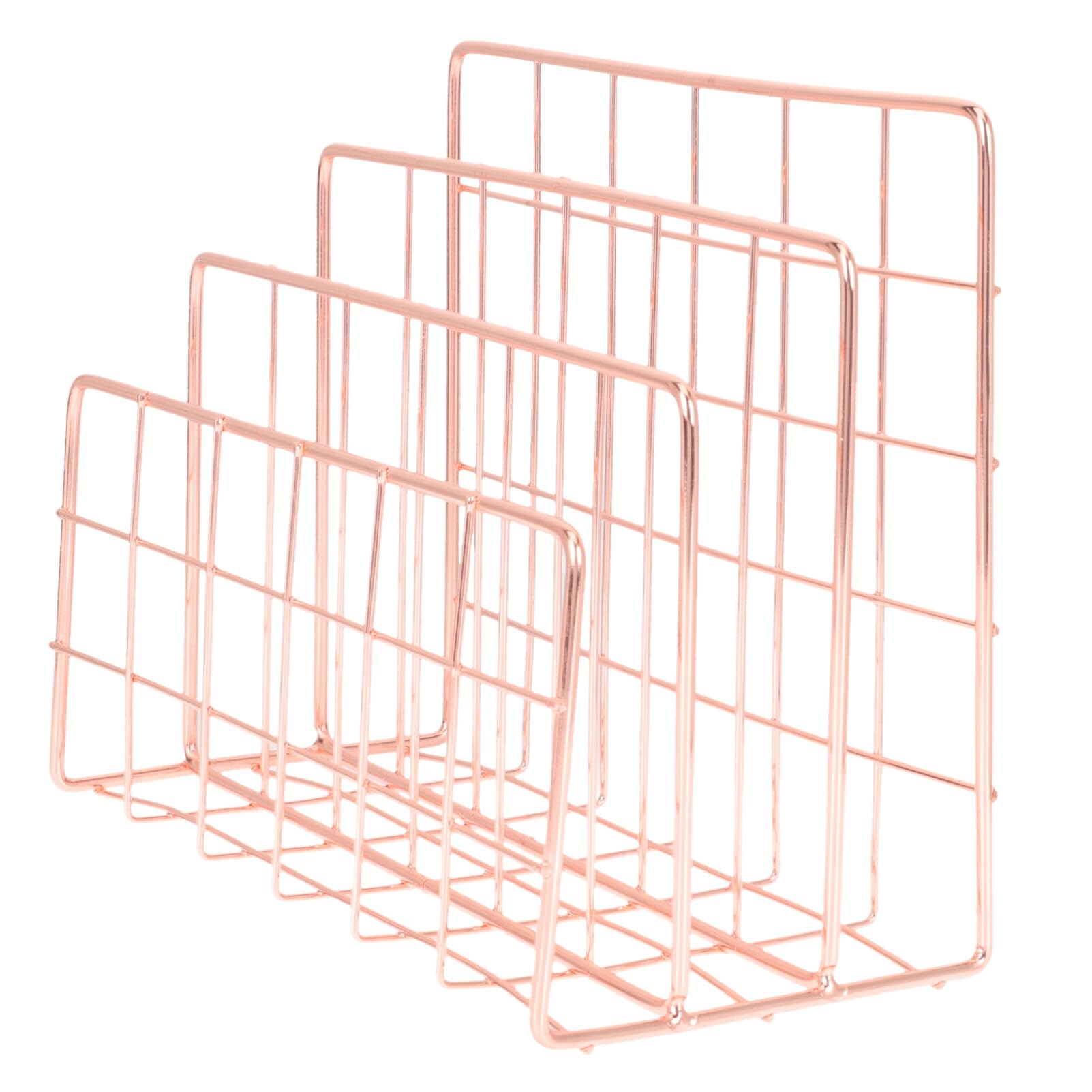 File Holder for Desk: Magazine Holder 3 Slots Desktop File Sorter Organizer for Office Desk Accessories Rose Gold
