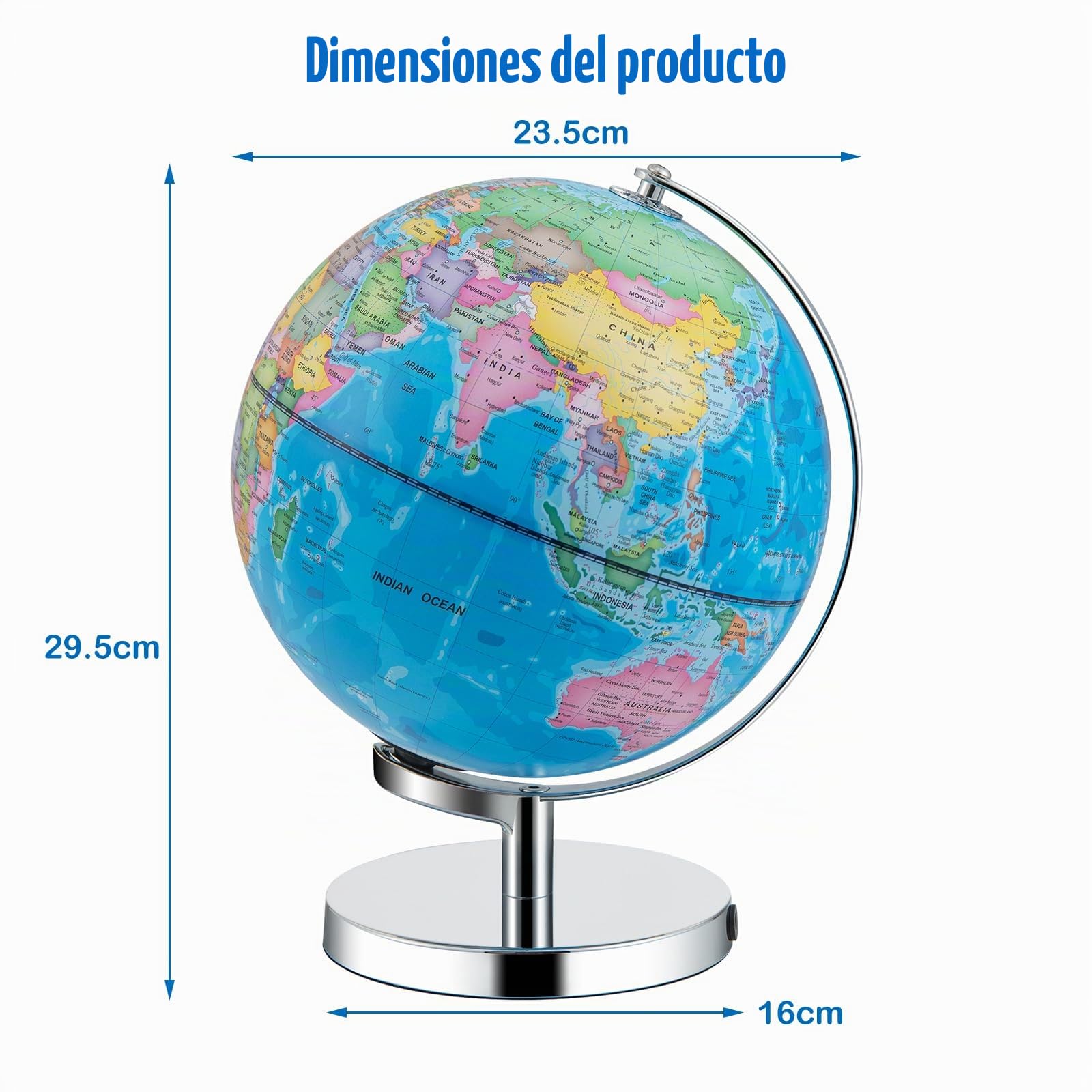 LIFEZEAL Globo terráqueo con LED de 23,5 cm, Globo terráqueo de constelaciones en ABS con base metálica, altura 29,5 cm, Explorablobe Mapa del mundo interactivo para escuela, oficina, Mapa en inglés