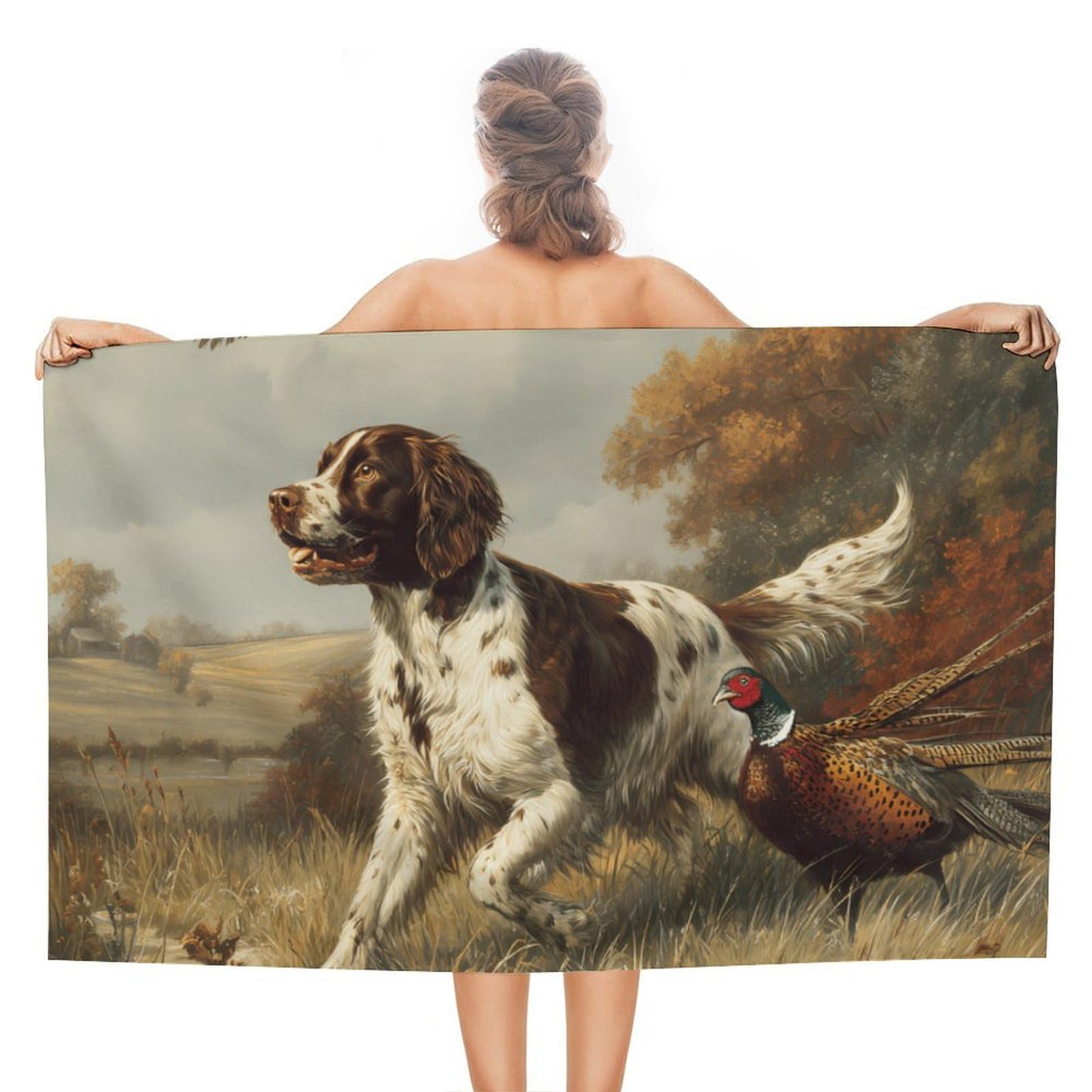 CGSBNGHA Springer Spaniel Dog Pheasant Hunting Beach Towels Soft Bathroom Bath Pool Swim Towels for Women Men