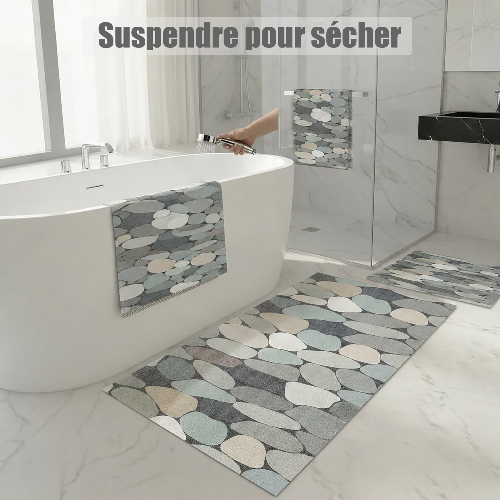 Tapis de Douche antidérapant 80x120 CM Tapis Douche antidérapant de Style Moderne en PVC Doux et Confortable avec Trous de Drainage, Haute perméabilité à l'eau, adapté aux Zones humides