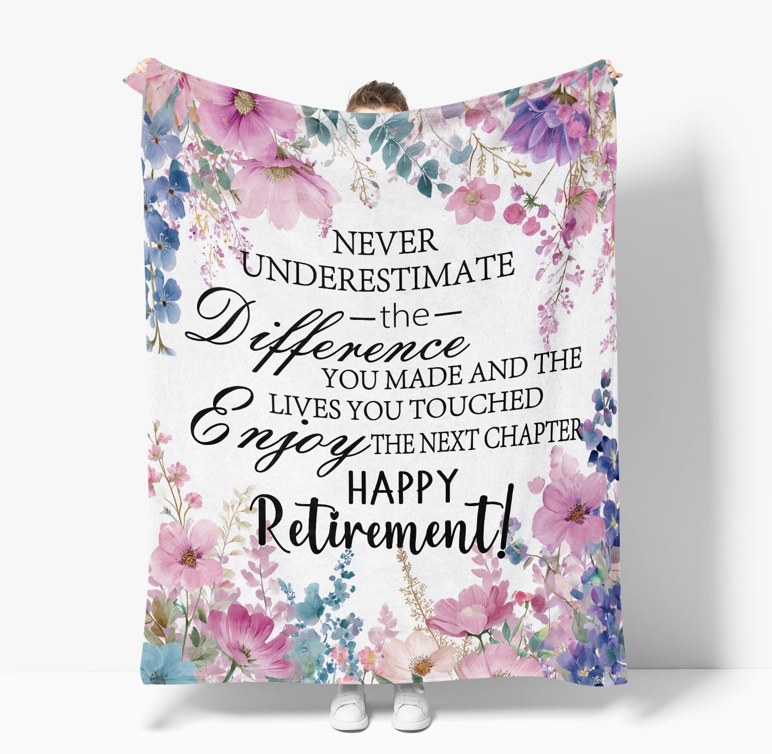 Horaldaily Retirement Flannel Blanket Throw, Purple Pink Floral Soft Fuzzy Plush Cozy Fleece Blankets for Couch Sofa Bed Lounging, Ideal Gifts for Women Mom Teacher Nurse Coworkers, 50x60