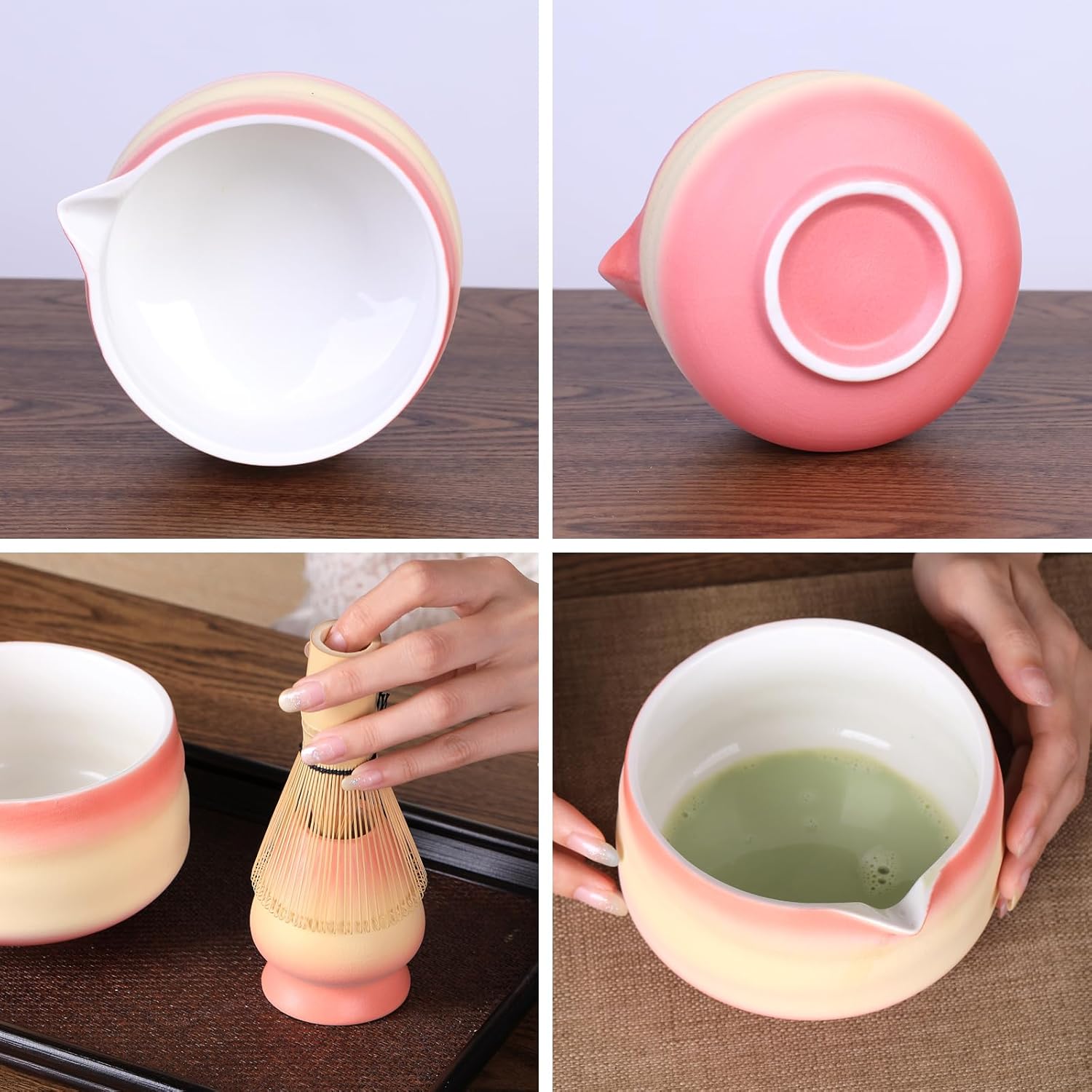 Matcha Bowl and Whisk Set - 7-Piece Kit Bamboo Matcha Whisk (Chasen), Ceramic Chawan, Sifter & Holder - All-in-One Matcha Making Kit Orange