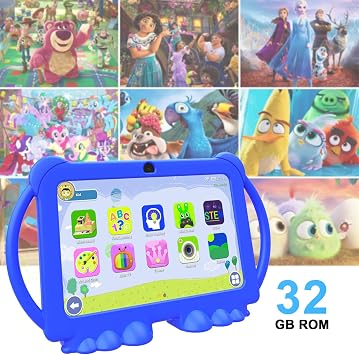HOTTABLET Kids Tablet 7 inch Android, 4GB RAM 32GB ROM, 1TB Expandsion, with Parental Control, WiFi, Bluetooth, Dual Camera with Silicone Case, 1PCS (Blue)
