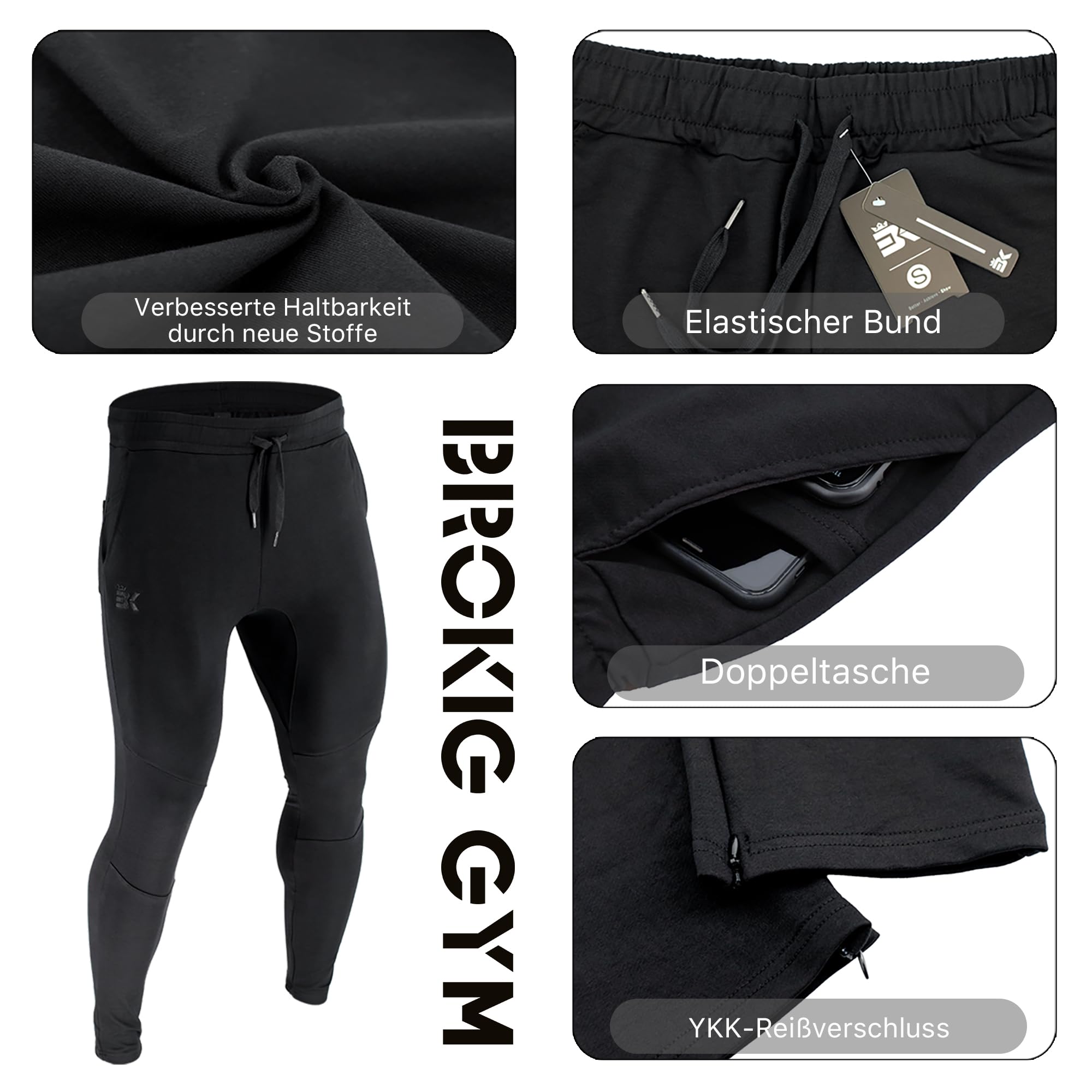 BROKIG Herren Jogginghose Sporthose Trainingshose mit Doppeltasche Baumwolle Slim Fit