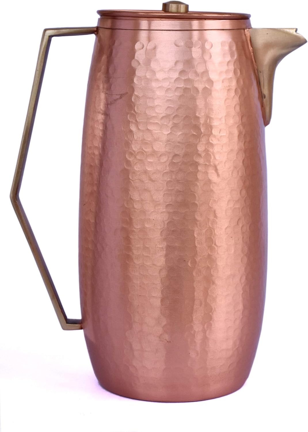 DeKulture Handcrafted Pure Copper Jug for Drinking Water, Handmade Premium Antique Water Pitcher Drinkware With Lid Ayurveda and Yoga Benefits Best Gift for Men Women, 7.5x3.5x9 LWH (Brown)