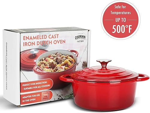 Miniatura 92 de Cacerola de hierro fundido COOKWIN, 3.8 QT, Sartén de hierro fundido con tapa y asas dobles, olla de superficie esmaltada de porcelana, Verde azulado