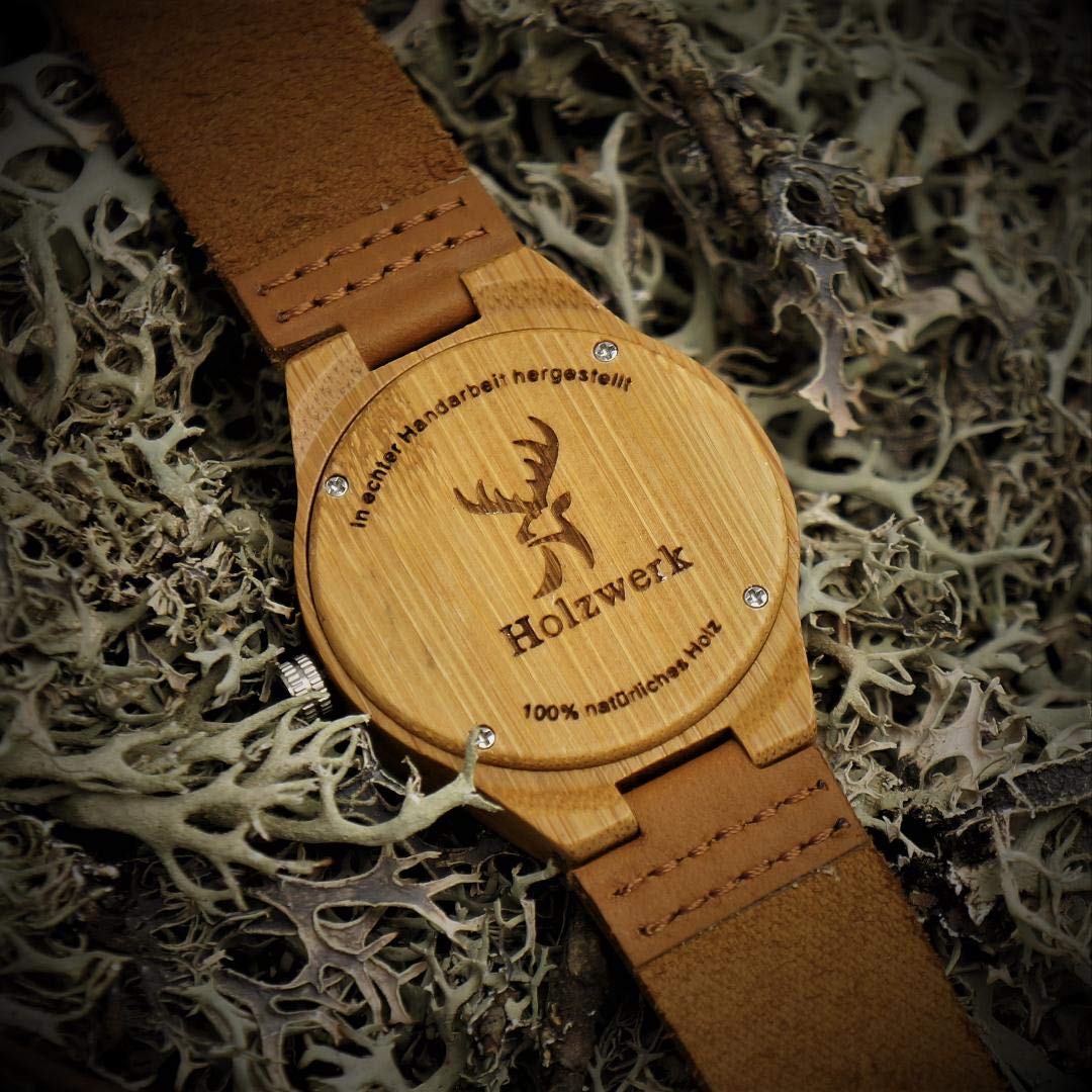 Holzwerk Germany Handgefertigte Designer Damen-Uhr Öko Natur Holz-Uhr Braun Gold Grün Lila Holz Armband-Uhr Analog Klassisch Quarz-Uhr