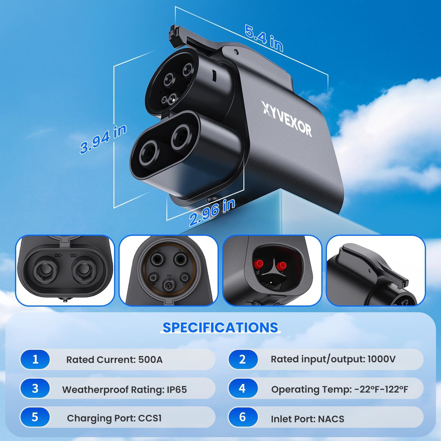 NACS to CCS Adapter, 2026 Upgraded Tesla Supercharger to CCS1 Charger Adapter, MAX 500A 1000V, Fit for Ford, Rivian, GM, Volvo, Polestar EVs at V3/V4 DC Charging Stations(A Pair of Protective Gloves)
