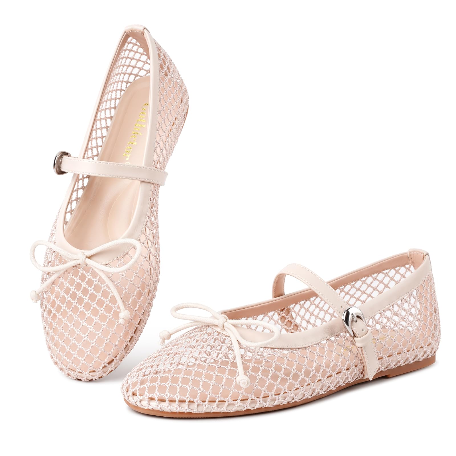 Gothictor Women's Mesh Ballet Flats Round Toe Leopard Mary Jane Shoes Women