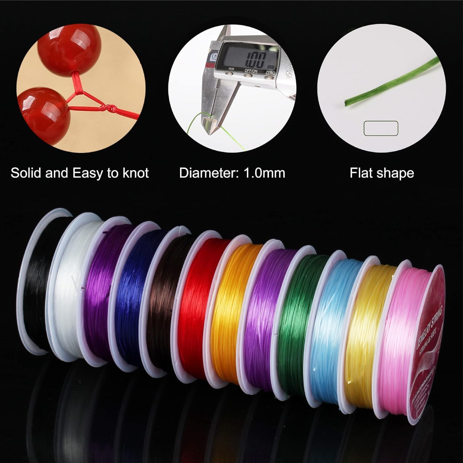 Elastische Schnur Schmuck Herstellung 1mm 12 Rollen Mischfarbe, 12m/Rolle, Armband String Stretch Bead Cord Stretch String Armbänder, Halsketten, Schmuck Perlen Zubehör,DIY Basteln