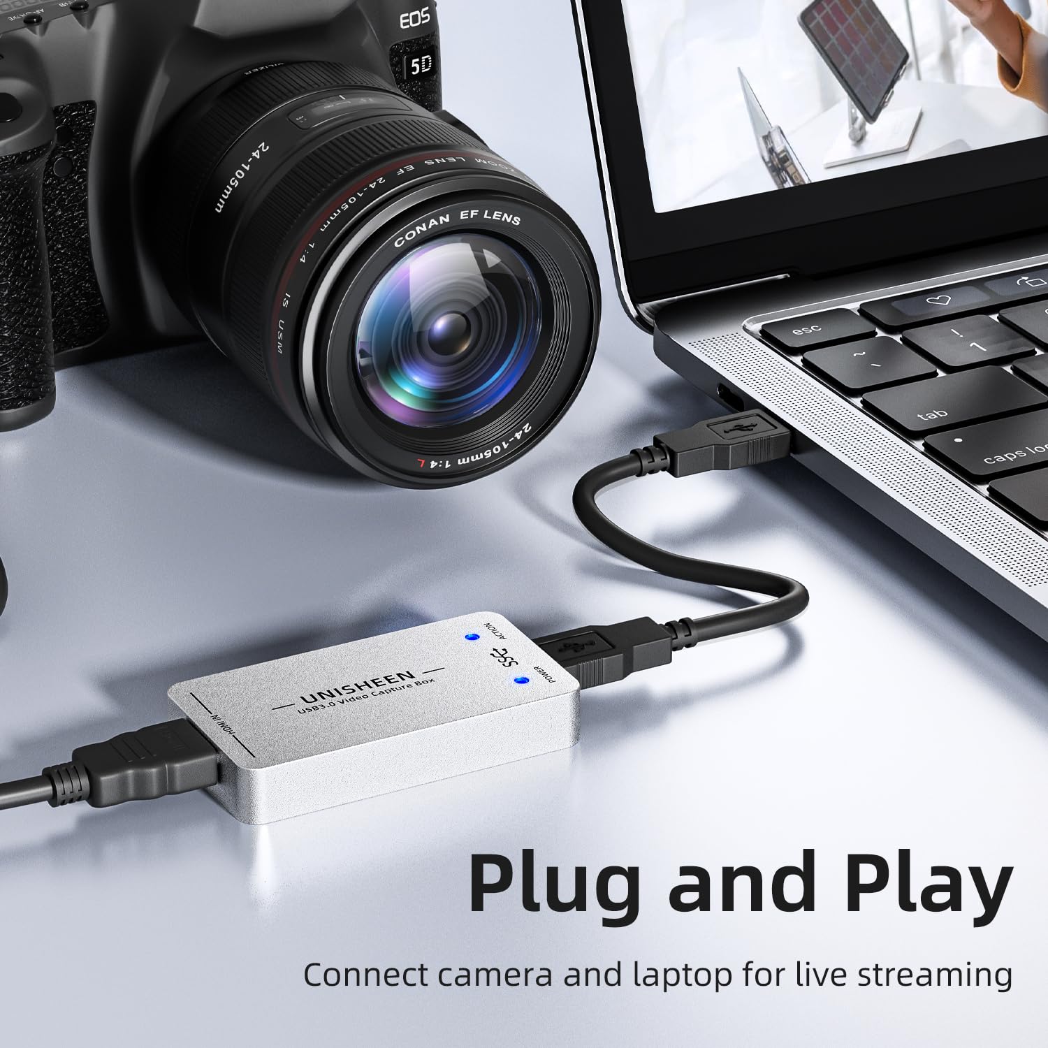 1080P60 HDMI Video Capture Card，USB 3.0 HDMI Video Capture Device, Full HD for Game Recording, Live Streaming Broadcasting