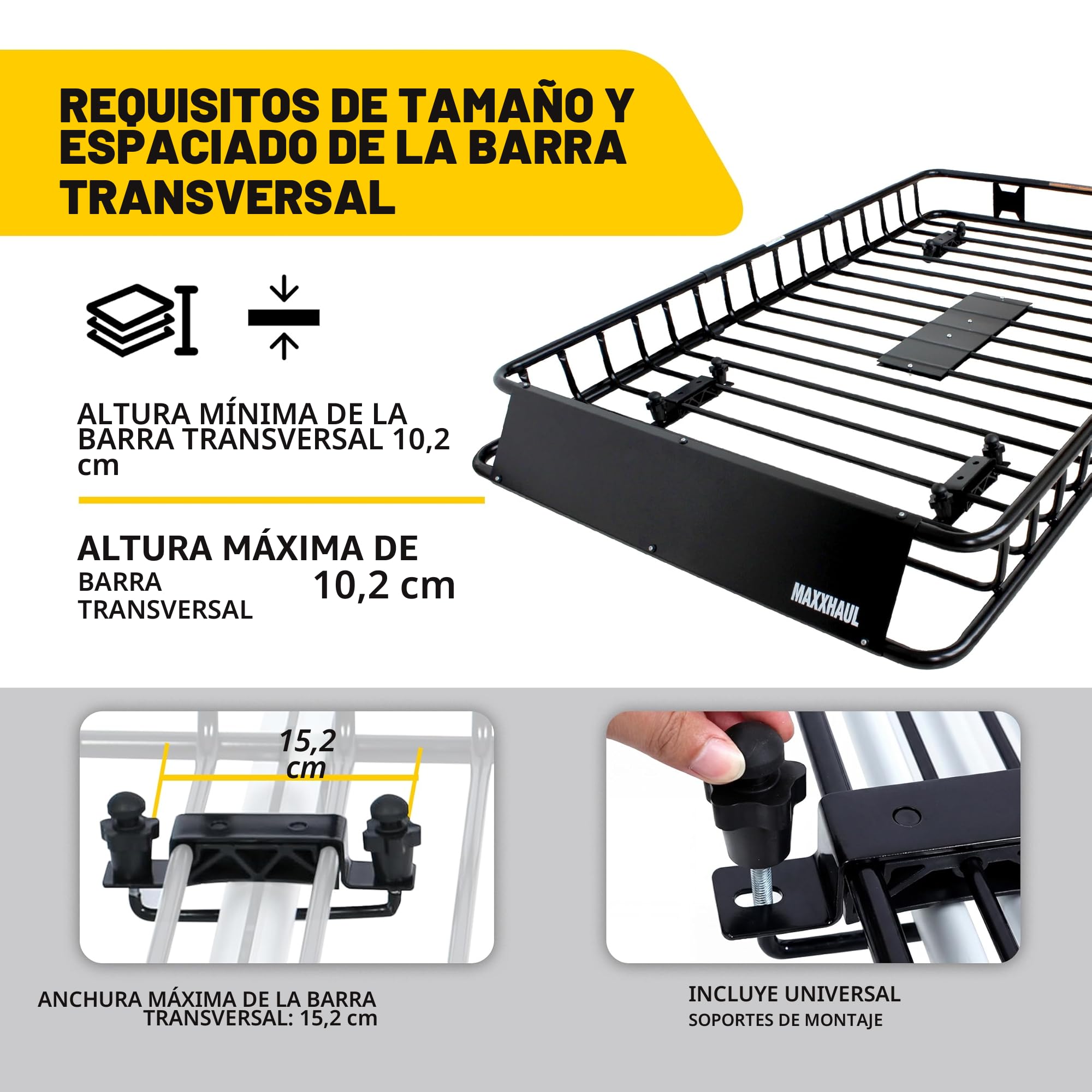 MAXXHAUL 50506 - Portaequipajes universal de acero resistente de 162,56 x 99,06 x 15,24 cm, color negro