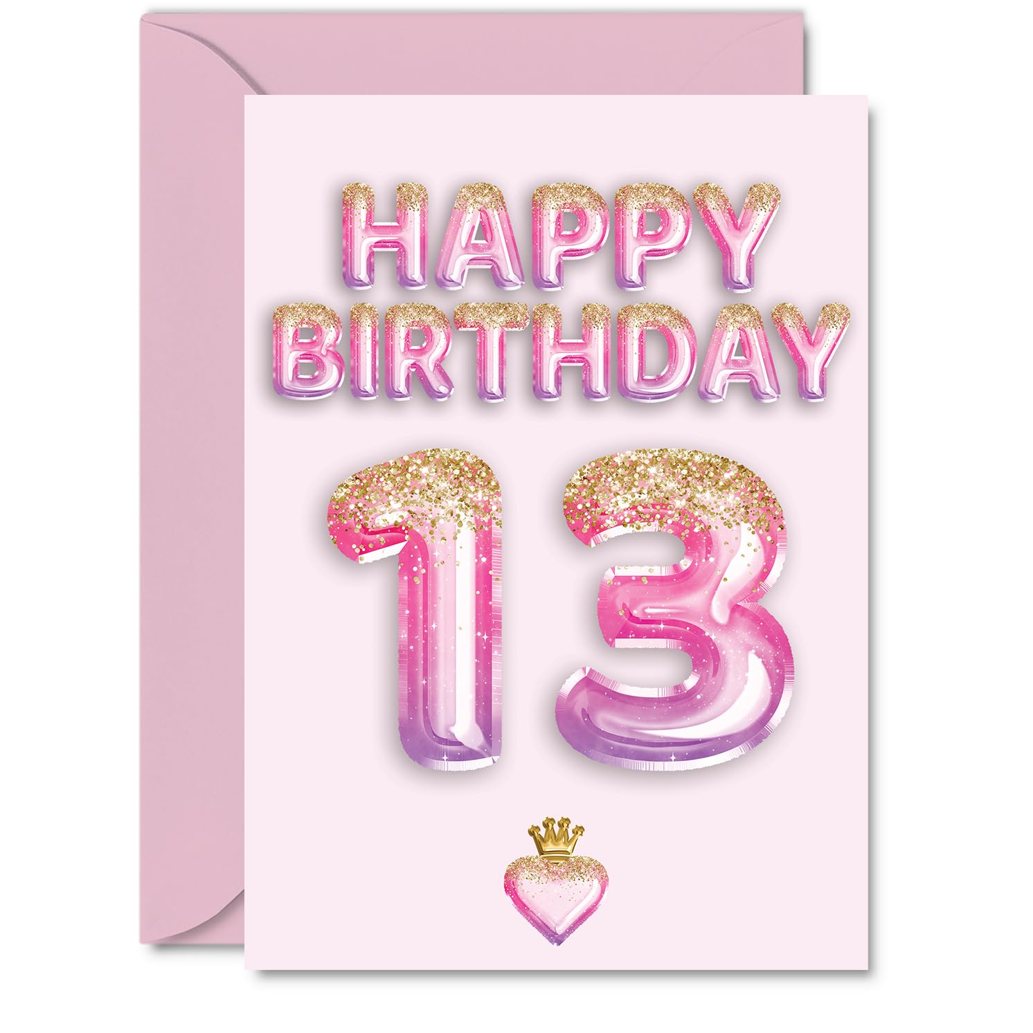 13th Birthday Cards for Girls and Boys, Pink & Purple Glitter Balloons