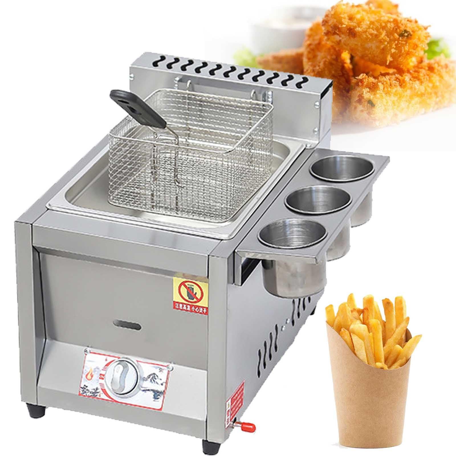 Freidora comercial de gas GLP con cesta y tapa, freidora de acero inoxidable para encimera de cocina doméstica, control de temperatura ajustable, capacidad de 8 litros