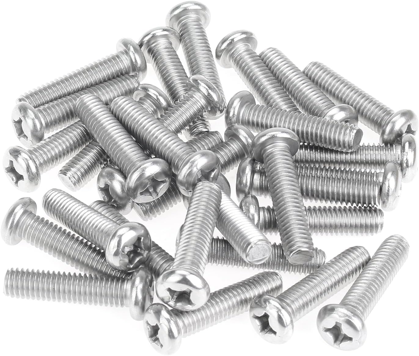 35 Pieces M6 x 25mm Machine Screws, Thread Pitch 1.0mm, Sutemribor M6 Phillips Pan Head Machine Screws, 304 Stainless Steel, Fully Threaded, Silver