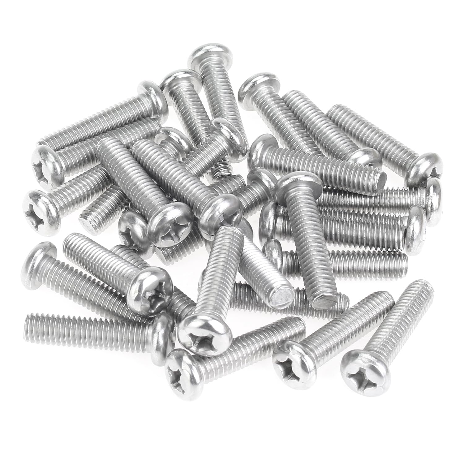 35 Pieces M6 x 25mm Machine Screws, Thread Pitch 1.0mm, Sutemribor M6 Phillips Pan Head Machine Screws, 304 Stainless Steel, Fully Threaded, Silver