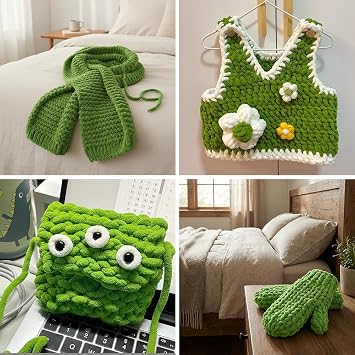 4 Pack Chunky Yarn for Hand Knitting,380g Multiple Colors Chenille Yarn for Knitting & Crochet,Soft Chunky Wool for Blankets,Cushion,Scarves,Pet Beds,Bags,Hats,Sweaters(Autumn Green)