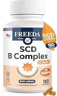 Vitamin B Complex with Vitamin C & Zinc – Stress B Complex, Methylfolate & Active B12 + B1 B2 B3 B6 Biotin Choline – BComplex Vitamins for Women & Men – SCD Legal, Kosher, Vegan (180 Capsules)