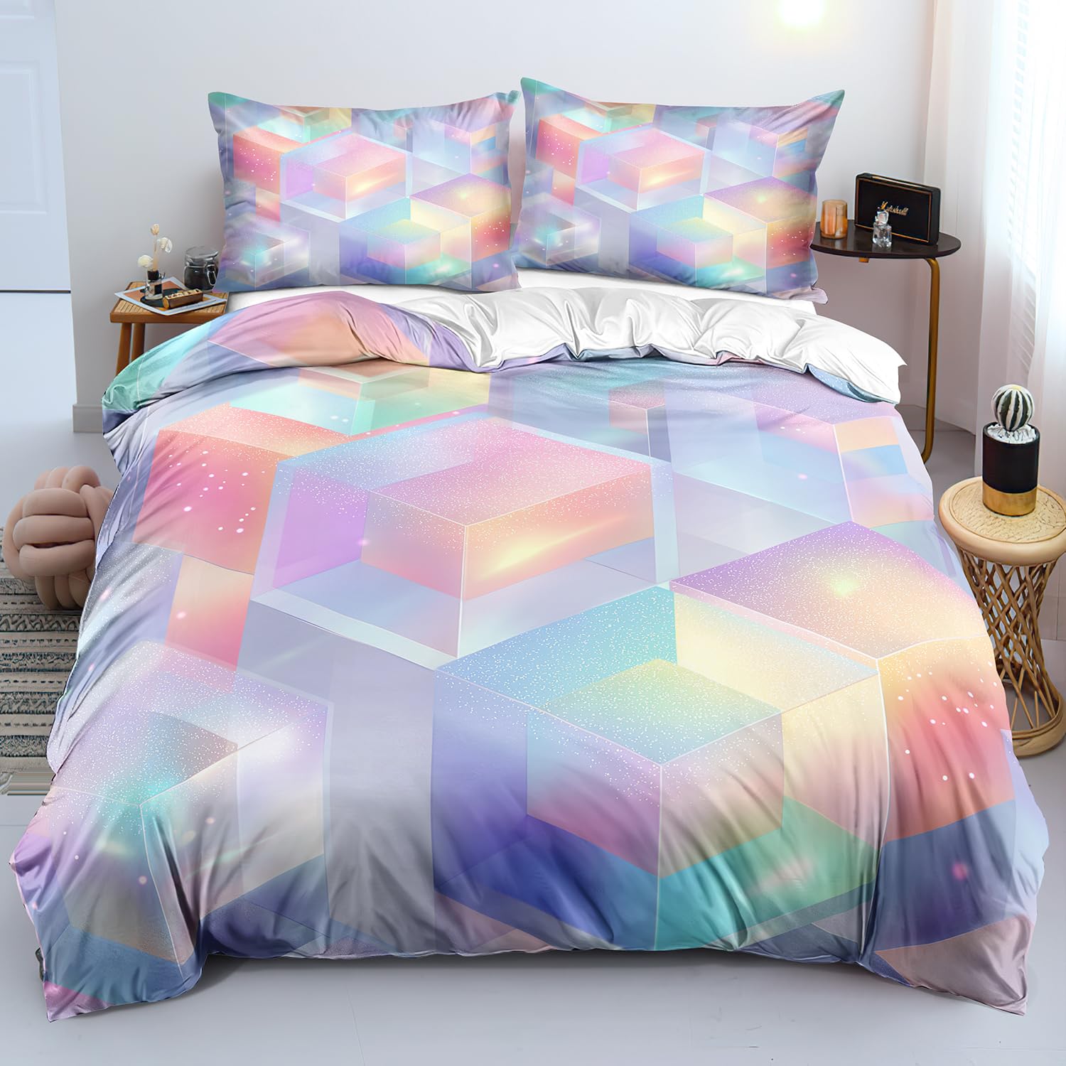 Housse de couette moderne 200x200 à dégradé coloré et motif géométrique pour femme