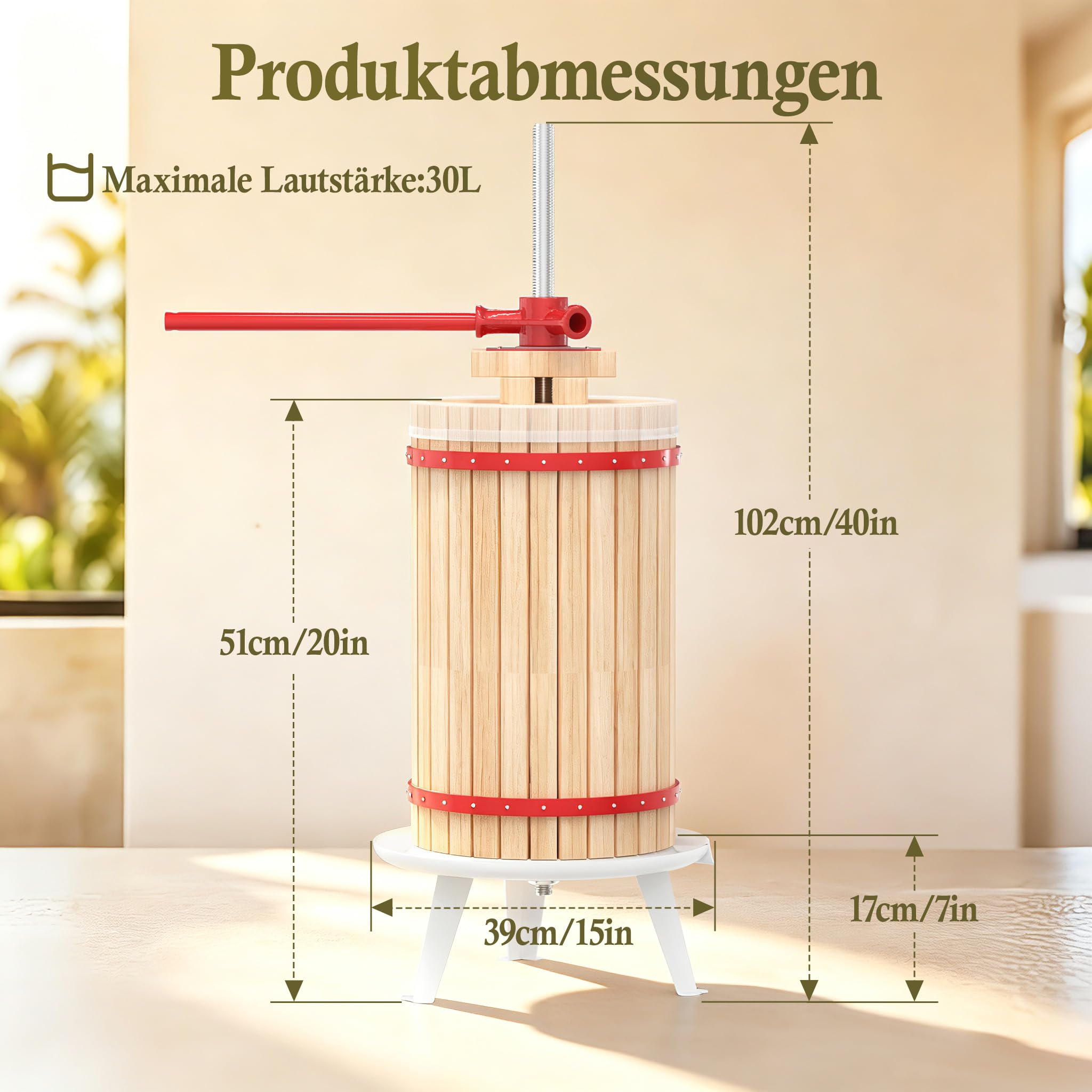 ACXIN Prasa do owoców, do winogron, soków, zacieru, zacieru, ze stali nierdzewnej, do jabłek, winogron, z korbą ręczną, 30 l