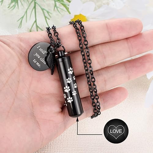 Miniatura 4 de Dletay Collar de urna de cremación cilíndrica para cenizas, collar de cenizas conmemorativas con dije de ala de ángel, recuerdo conmemorativo para