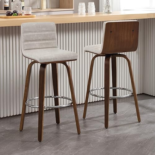 Miniatura 60 de Bekrvio Juego de 2 Taburetes de Bar Giratorios con Respaldos, Taburete de Bar Tapizado de Cuero PU de 29 Pulgadas de Altura, Respaldo en Forma de L,