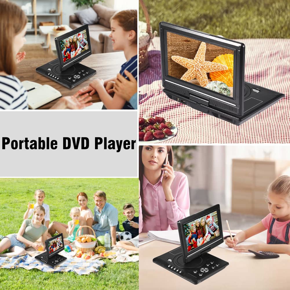 Lecteur DVD HD Portable de 9 Pouces, Lecteur vidéo DVD à écran Large LCD Rotatif à 270 degrés Compatible avec AVI EVD DVD, SVCD, VCD, CD, CD-R/RW et MPEG-4 pour Voiture en Plein air(EU)