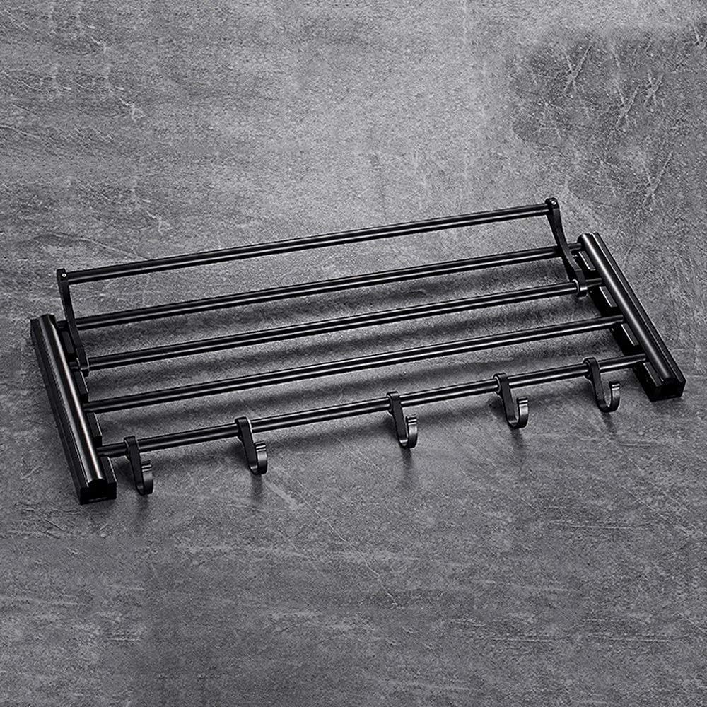 Rack Toallas Toallero De Baño Plegable con Ganchos, Montado En La Pared, Estante Riel Hotel, Almacenamiento para Y Cocina Accesorios De Baño