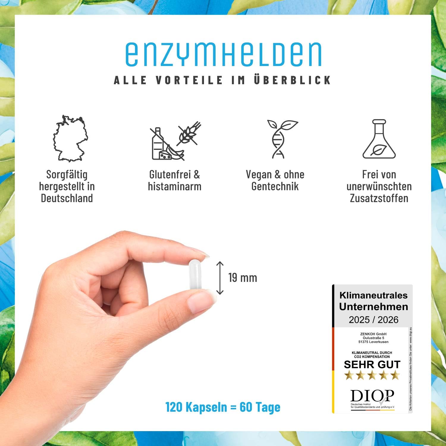NATURTREU® Verdauungsenzyme (Digestive Enzyme) - Enzymhelden: Enzym Komplex mit Protease, α-Amylase & Lipase - 120 vegane Kapseln - in Deutschland produziert & laborgeprüft
