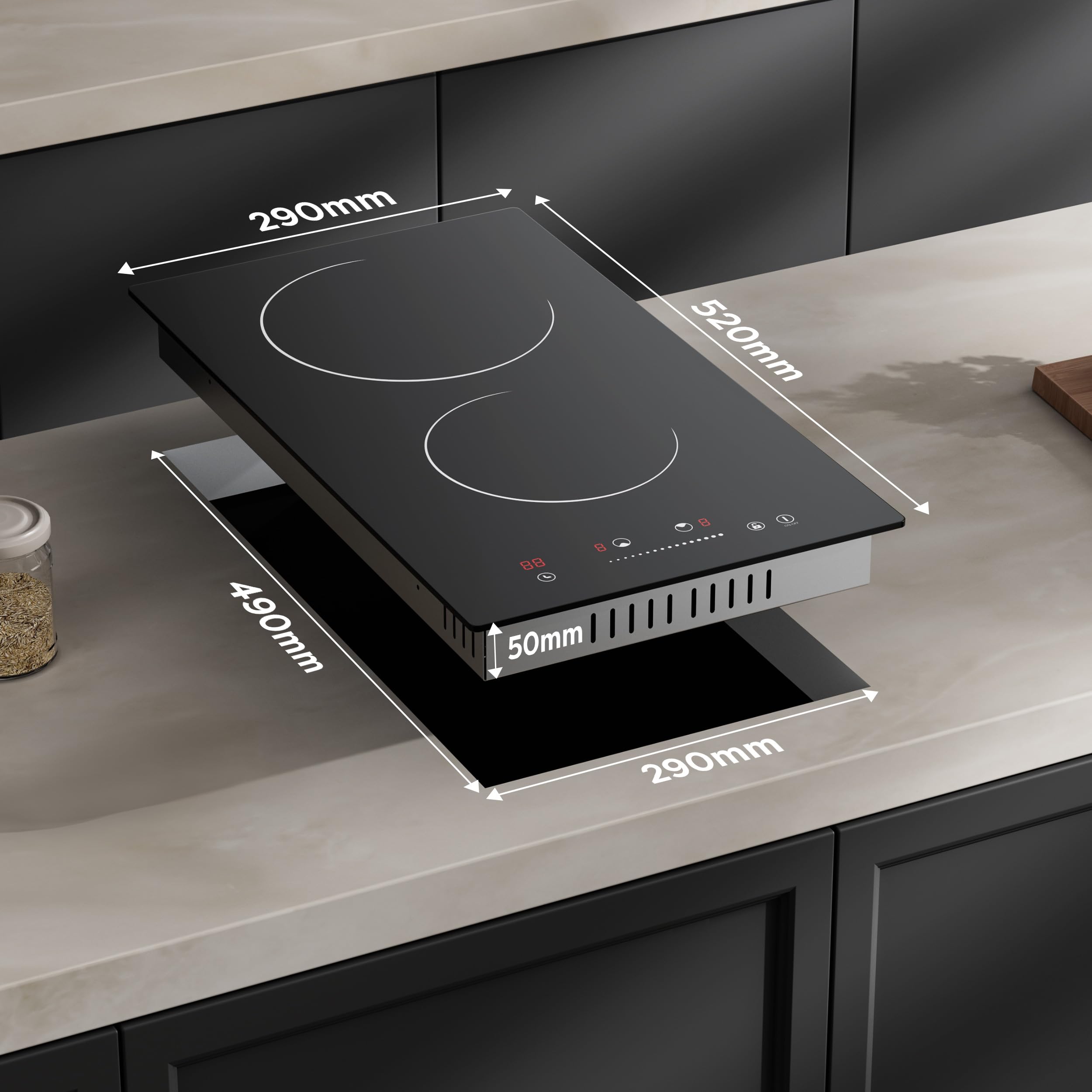 CDV Placa Vitrocerámica 2 Fuegos, 3000 W, Placa de Cocina Eléctrica Empotrable, 30 cm, 9 Niveles de Potencia, Timer, Bloqueo de Seguridad | Plan eléctrico compacto con control táctil, temporizador, bloqueo infantil y apto para ollas de fondo plano