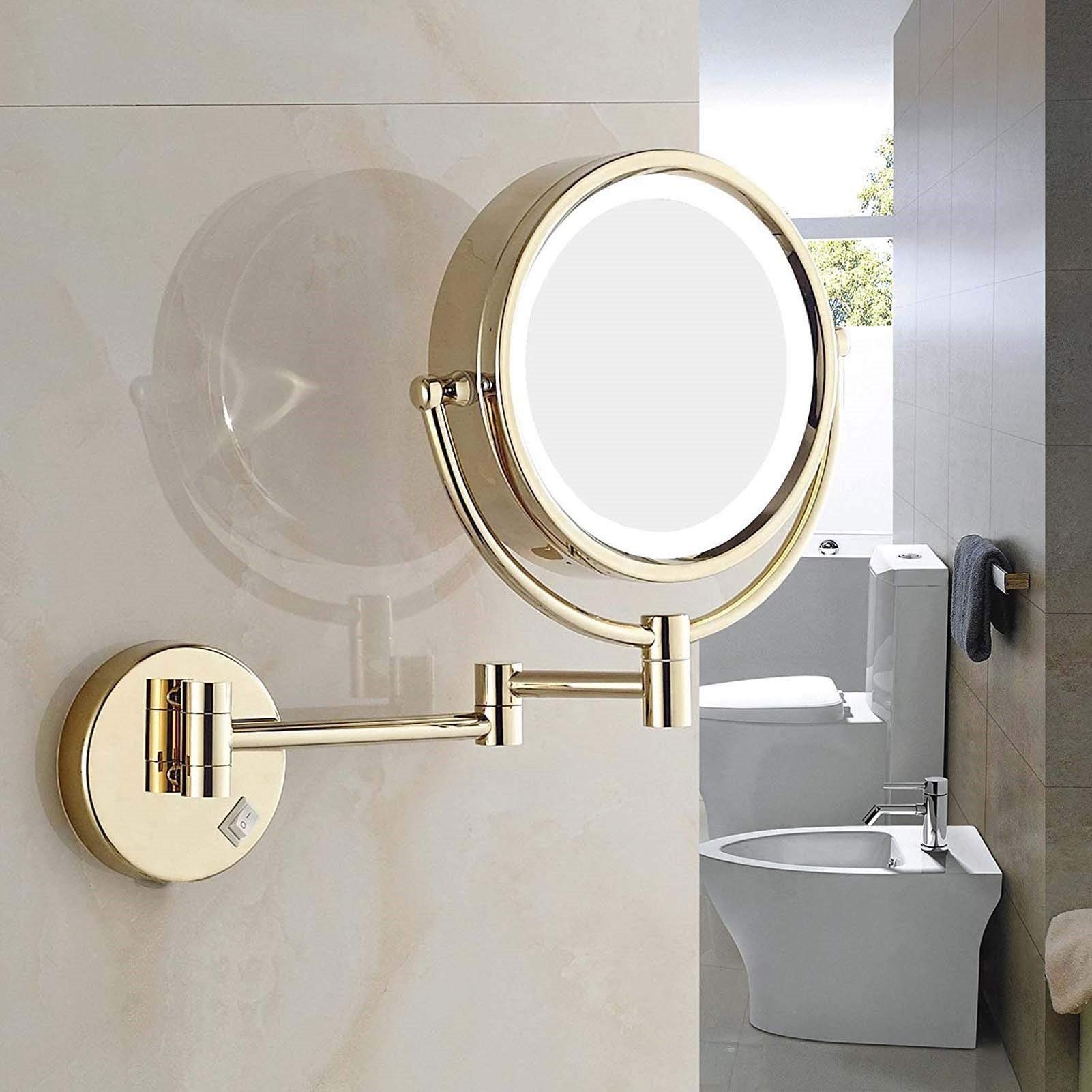 Espejo de maquillaje montado en la pared, aumento de 3x/5x/7x/10x, espejo de baño extensible giratorio de dos caras de 8 pulgadas, brazo extensible, espejo de afeitar cromado para dormitorio