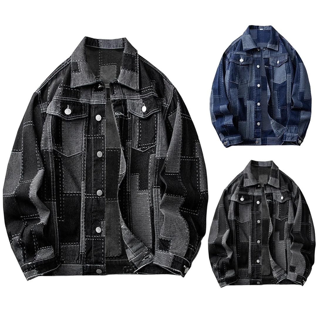 Męski długi płaszcz przeciwdeszczowy wiosenny i jednolity kolor klamra klapa denim kurtka płaszcz top bluzka