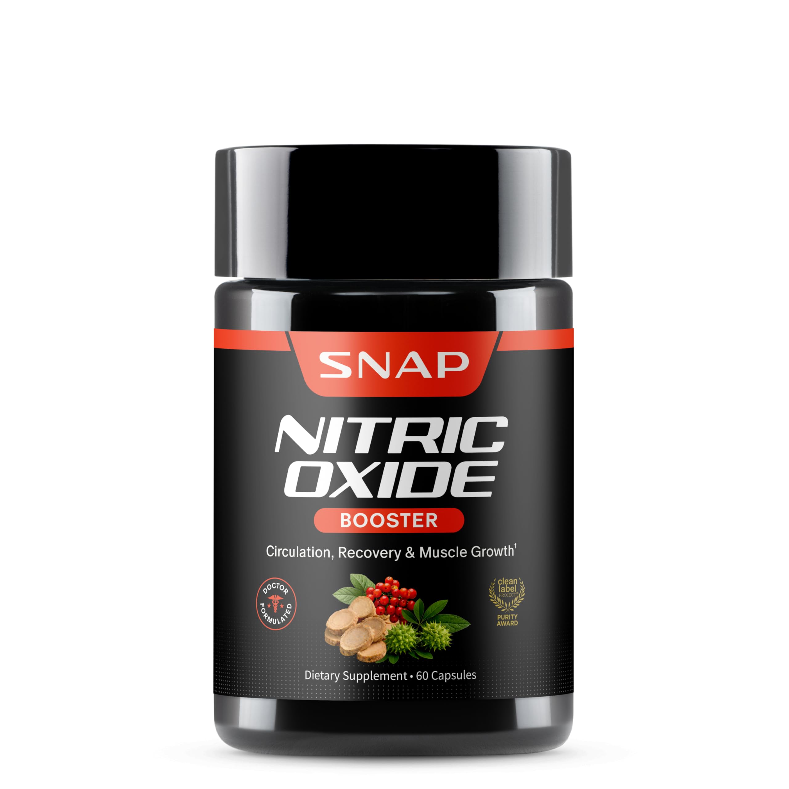 Snap Supplements Nitric Oxide Supplement - Pre Workout With L Arginine, L Citrulline, Taurine for Muscle Building, Strength & Endurance, Amino Energy, 60 Capsules